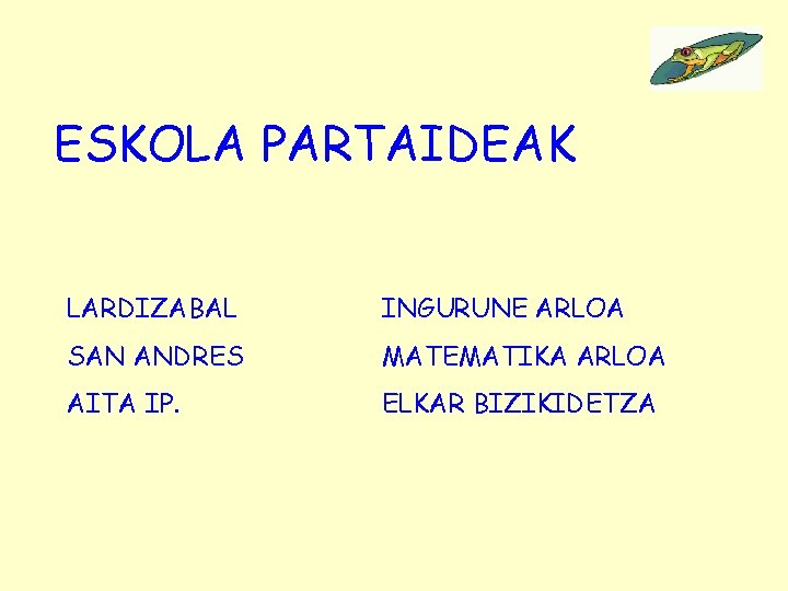 ESKOLA PARTAIDEAK LARDIZABAL INGURUNE ARLOA SAN ANDRES MATEMATIKA ARLOA AITA IP. ELKAR BIZIKIDETZA 