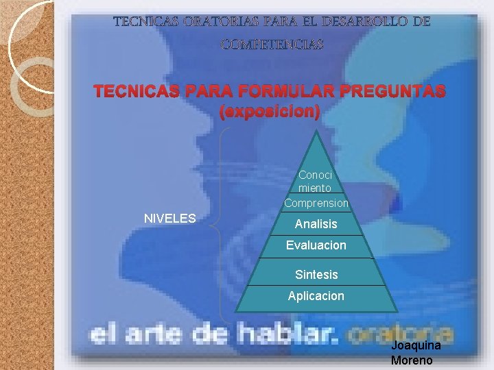 TECNICAS ORATORIAS PARA EL DESARROLLO DE COMPETENCIAS TECNICAS PARA FORMULAR PREGUNTAS (exposicion) Conoci miento