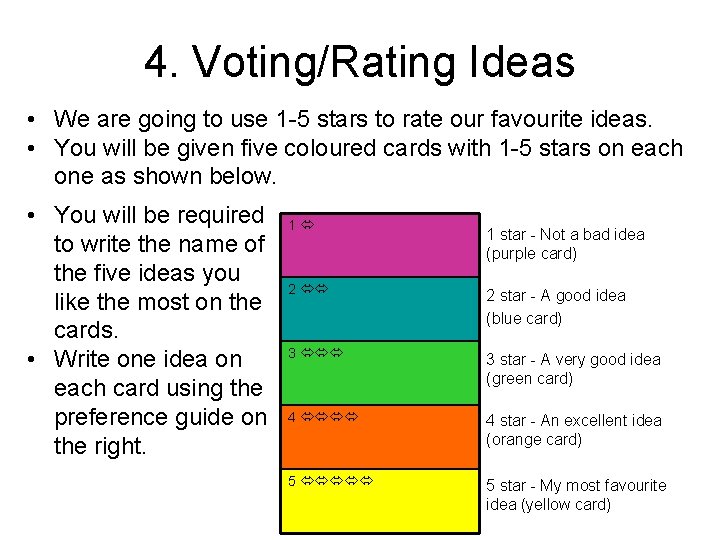 4. Voting/Rating Ideas • We are going to use 1 -5 stars to rate 4. Voting/Rating Ideas • We are going to use 1 -5 stars to rate