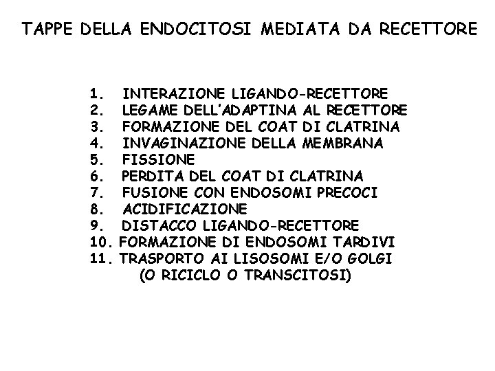 TAPPE DELLA ENDOCITOSI MEDIATA DA RECETTORE 1. 2. 3. 4. 5. 6. 7. 8.