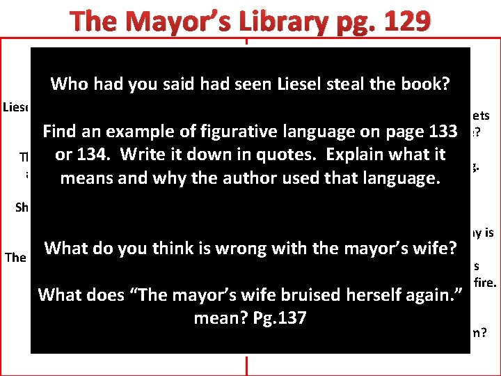 The Mayor’s Library pg. 129 The Text Says… Who had you said had seen