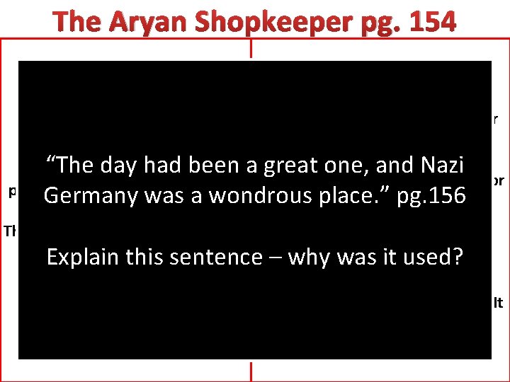 The Aryan Shopkeeper pg. 154 I Say… The Text Says… We see how hard-core