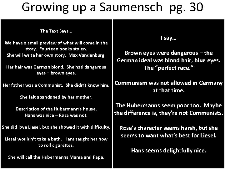 Growing up a Saumensch pg. 30 The Text Says… We have a small preview