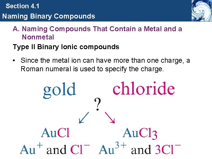 Section 4. 1 Naming Binary Compounds A. Naming Compounds That Contain a Metal and