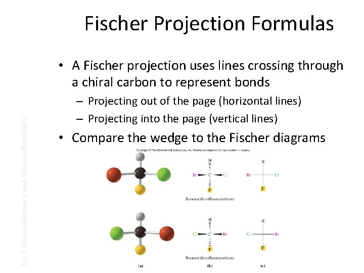 Fischer Projection Formulas 16. 3 Stereoisomers and Stereochemistry • A Fischer projection uses lines