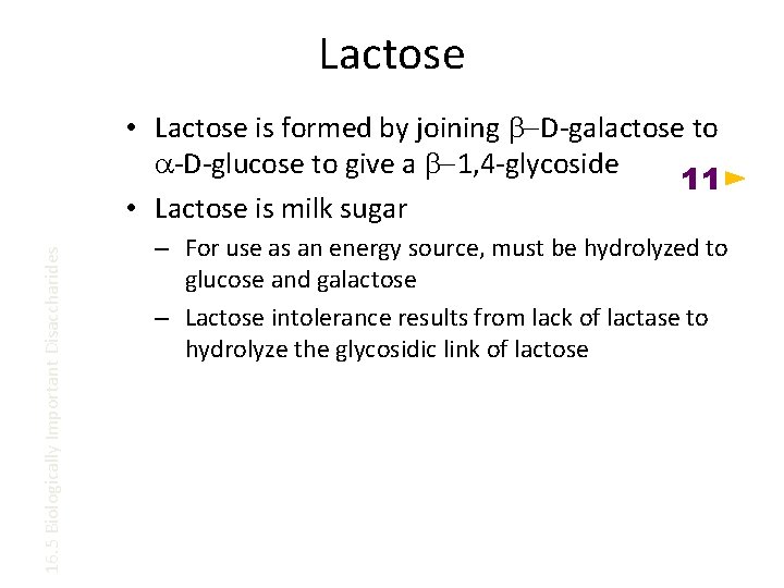 Lactose 16. 5 Biologically Important Disaccharides • Lactose is formed by joining b-D-galactose to