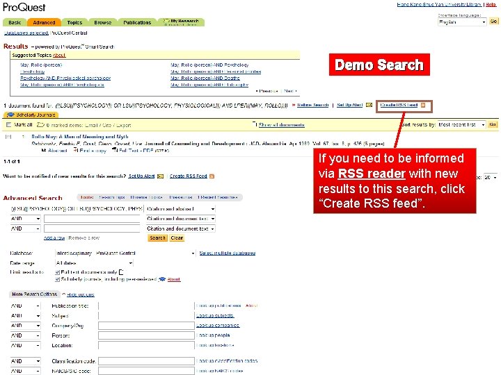 Demo Search If you need to be informed via RSS reader with new results