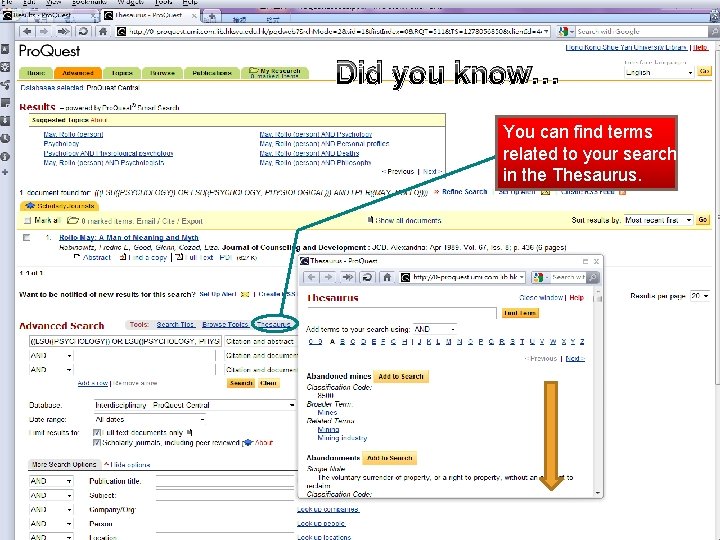 Did you know… You can find terms related to your search in the Thesaurus.