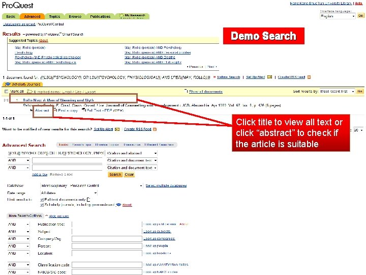 Demo Search Click title to view all text or click “abstract” to check if