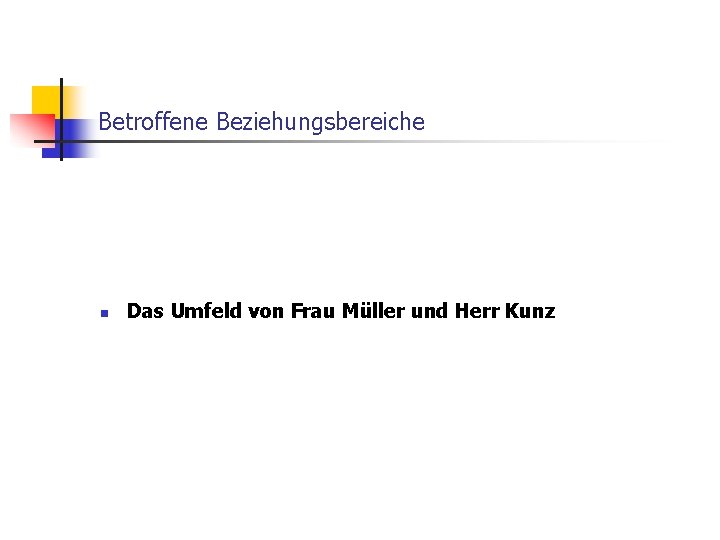 Betroffene Beziehungsbereiche n Das Umfeld von Frau Müller und Herr Kunz 
