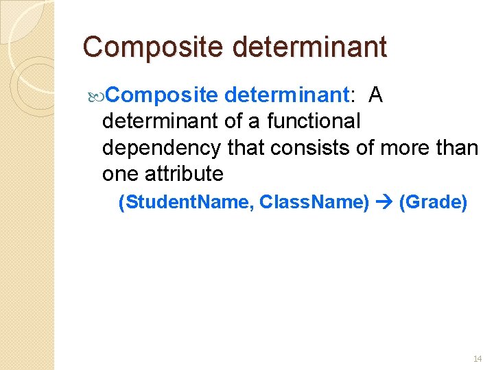 Composite determinant: A determinant of a functional dependency that consists of more than one