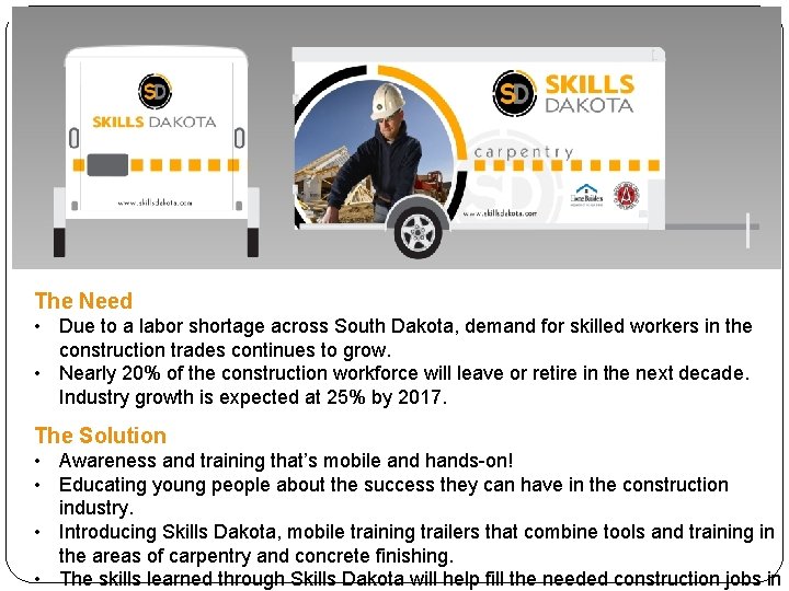 The Need • Due to a labor shortage across South Dakota, demand for skilled