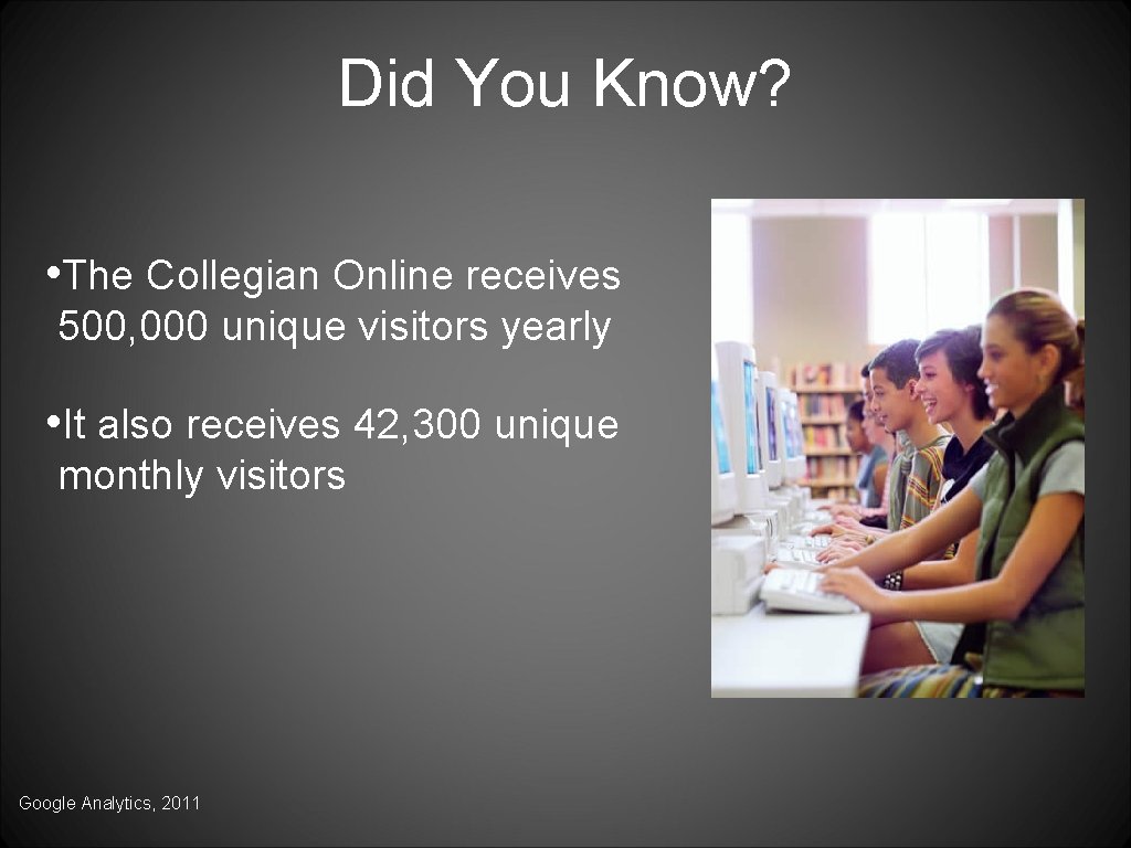 Did You Know? • The Collegian Online receives 500, 000 unique visitors yearly •