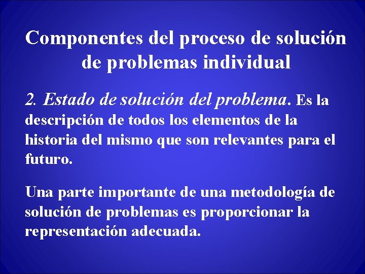 Componentes del proceso de solución de problemas individual 2. Estado de solución del problema.