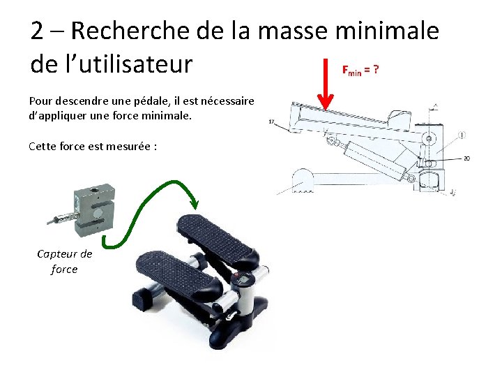 2 – Recherche de la masse minimale de l’utilisateur F =? min Pour descendre