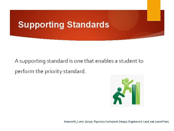 Supporting Standards A supporting standard is one that enables a student to perform the