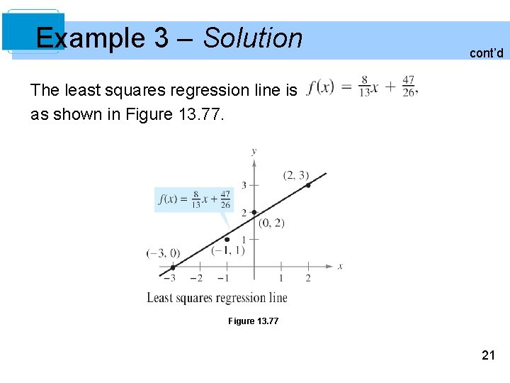 Example 3 – Solution cont’d The least squares regression line is as shown in
