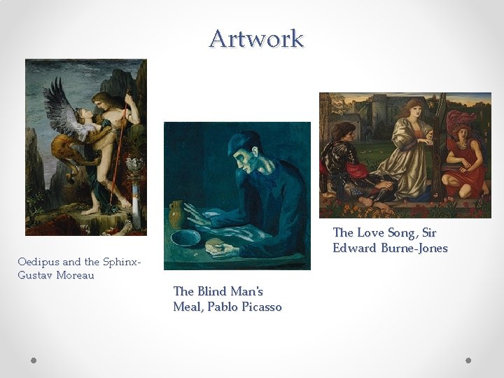 Artwork The Love Song, Sir Edward Burne-Jones Oedipus and the Sphinx. Gustav Moreau The