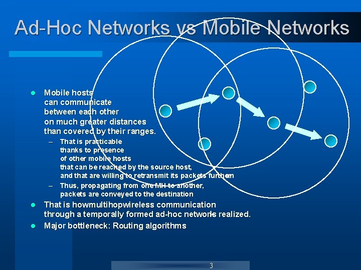 Ad-Hoc Networks vs Mobile Networks l Mobile hosts can communicate between each other on Ad-Hoc Networks vs Mobile Networks l Mobile hosts can communicate between each other on