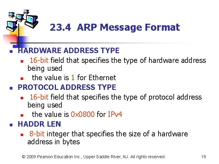 23. 4 ARP Message Format n n n HARDWARE ADDRESS TYPE n 16 -bit