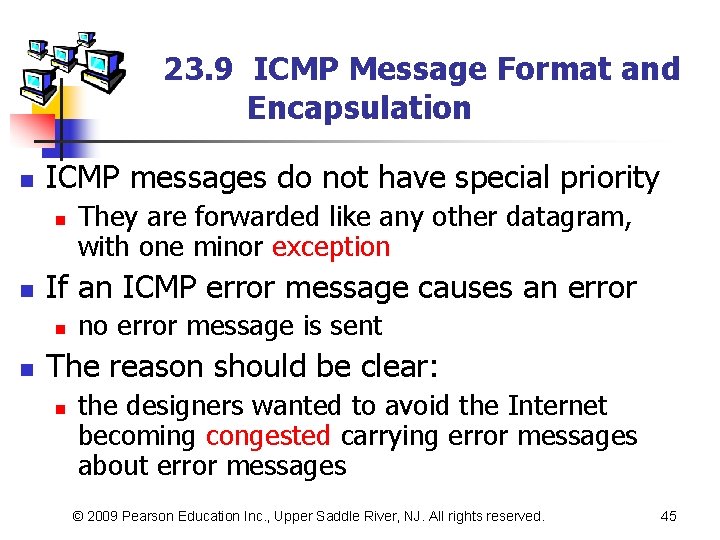 23. 9 ICMP Message Format and Encapsulation n ICMP messages do not have special