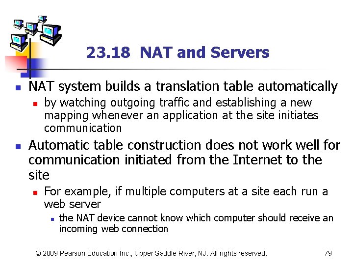 23. 18 NAT and Servers n NAT system builds a translation table automatically n