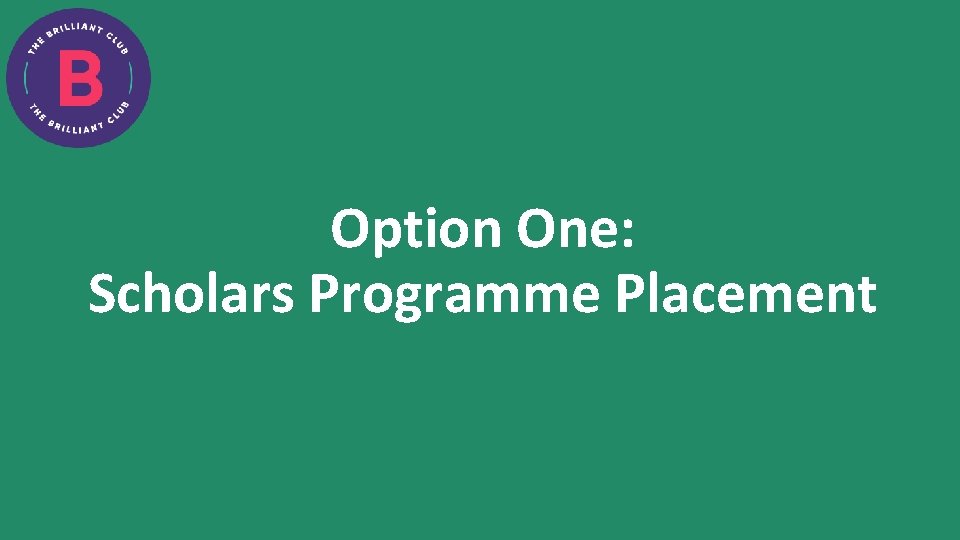 Option One: Scholars Programme Placement 