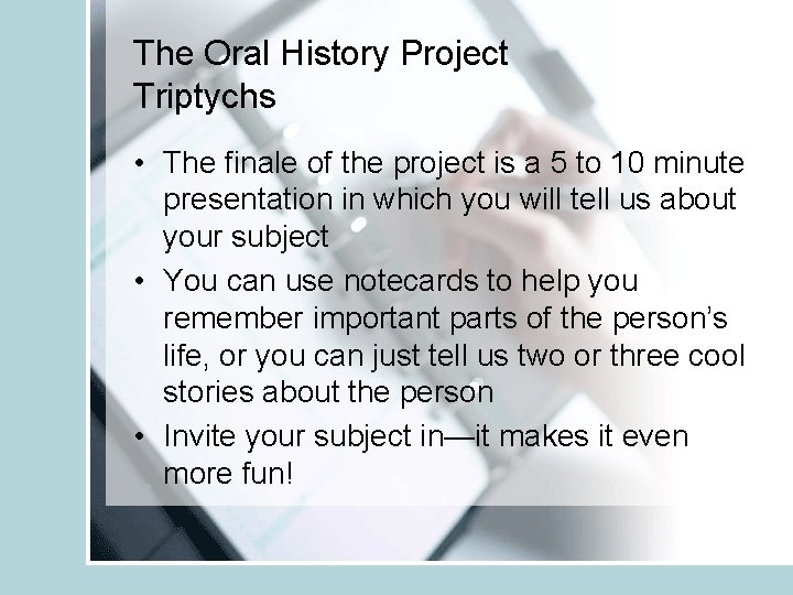 The Oral History Project Triptychs • The finale of the project is a 5