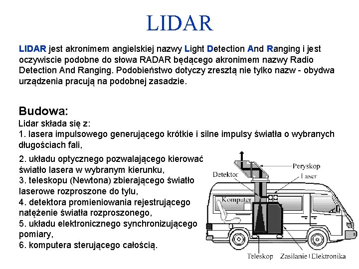 LIDAR jest akronimem angielskiej nazwy Light Detection And Ranging i jest oczywiscie podobne do