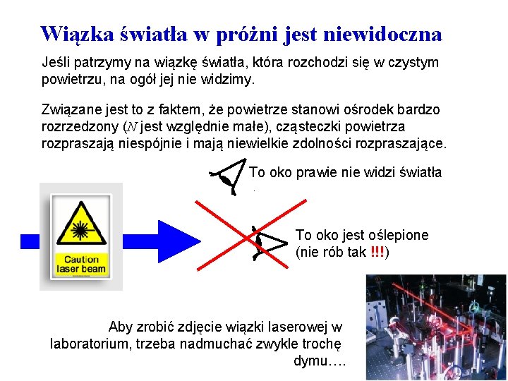 Wiązka światła w próżni jest niewidoczna Jeśli patrzymy na wiązkę światła, która rozchodzi się