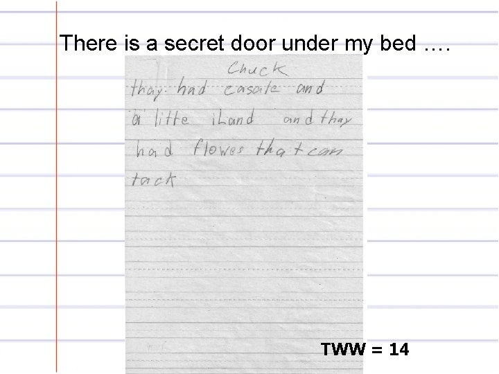 There is a secret door under my bed …. TWW = 14 