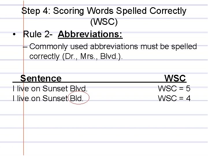 Step 4: Scoring Words Spelled Correctly (WSC) • Rule 2 - Abbreviations: – Commonly