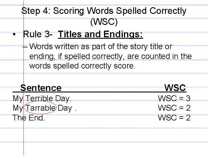 Step 4: Scoring Words Spelled Correctly (WSC) • Rule 3 - Titles and Endings: