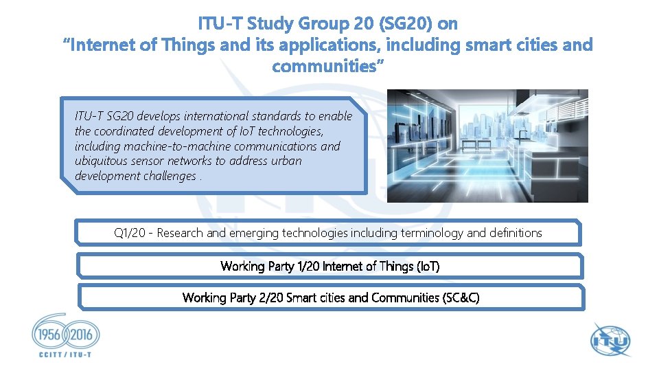 ITU-T Study Group 20 (SG 20) on “Internet of Things and its applications, including