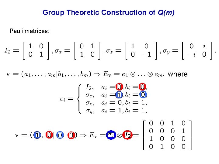 Group Theoretic Construction of Q(m) Pauli matrices: where 