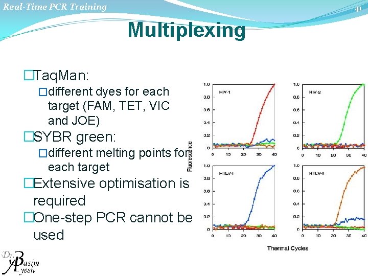 Real-Time PCR Training 41 Multiplexing �Taq. Man: �different dyes for each target (FAM, TET,