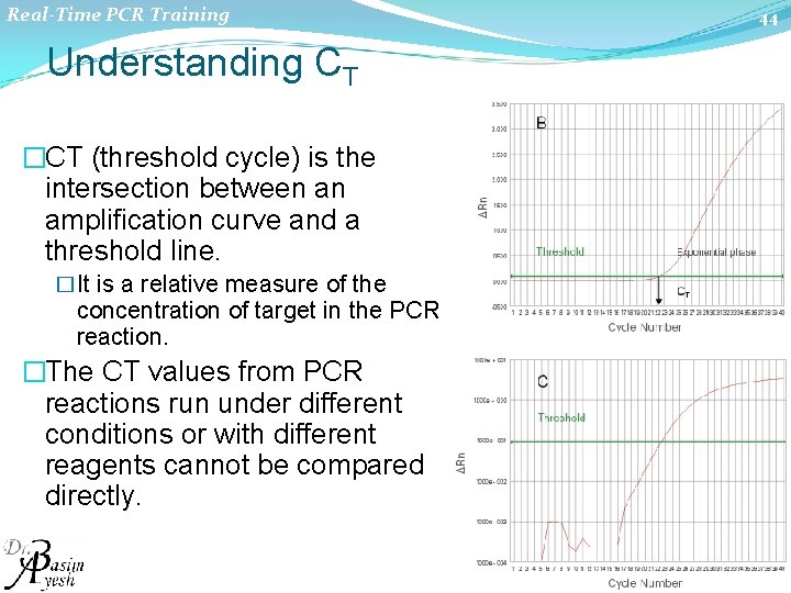 Real-Time PCR Training Understanding CT �CT (threshold cycle) is the intersection between an amplification