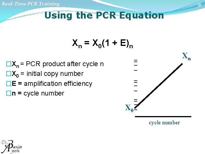 Real-Time PCR Training 51 Using the PCR Equation Xn = X 0(1 + E)n