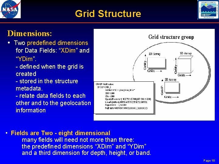 Grid Structure Dimensions: • Two predefined dimensions for Data Fields: “XDim” and “YDim”. defined