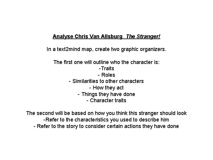 Analyse Chris Van Allsburg The Stranger! In a text 2 mind map, create two
