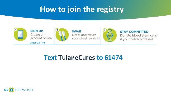 How to join the registry Text Tulane. Cures to 61474 