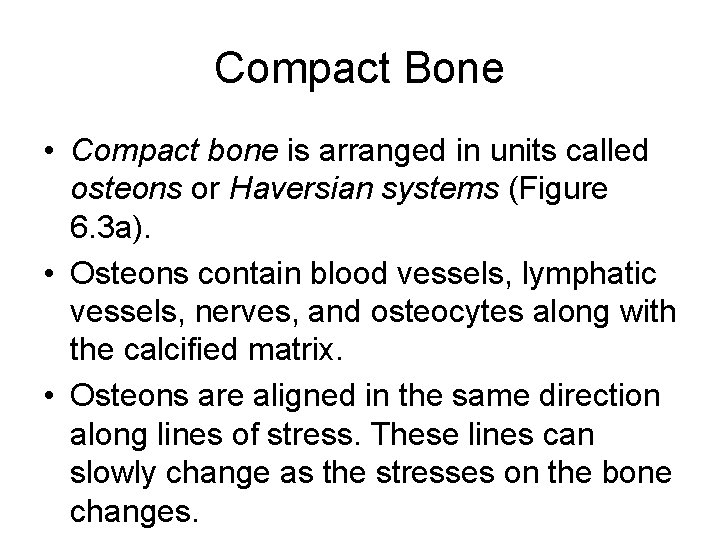 Compact Bone • Compact bone is arranged in units called osteons or Haversian systems Compact Bone • Compact bone is arranged in units called osteons or Haversian systems
