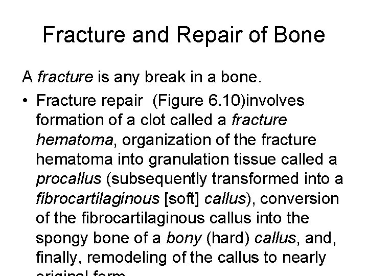 Fracture and Repair of Bone A fracture is any break in a bone. • Fracture and Repair of Bone A fracture is any break in a bone. •
