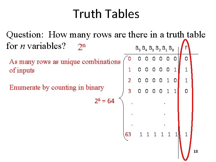 Truth Tables Question: How many rows are there in a truth table for n Truth Tables Question: How many rows are there in a truth table for n