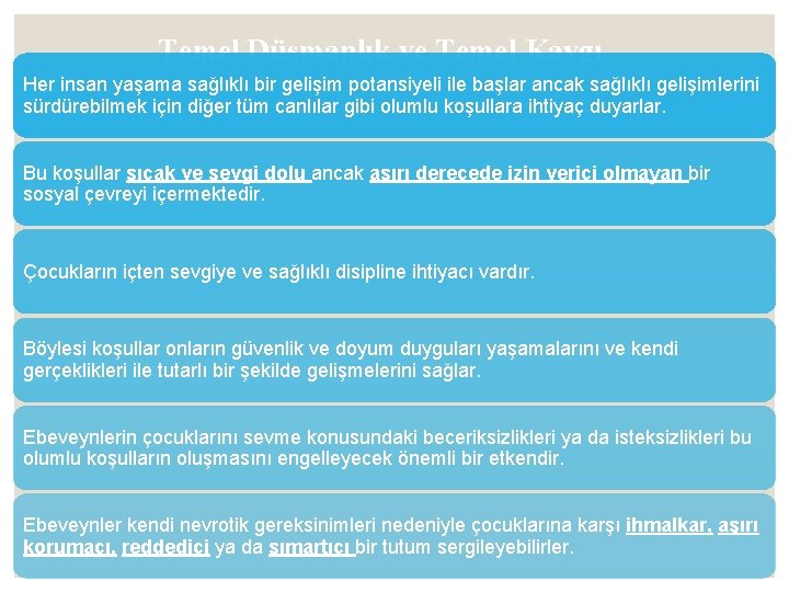 Temel Düşmanlık ve Temel Kaygı Her insan yaşama sağlıklı bir gelişim potansiyeli ile başlar