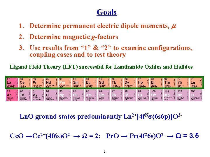 Goals 1. Determine permanent electric dipole moments, m 2. Determine magnetic g-factors 3. Use