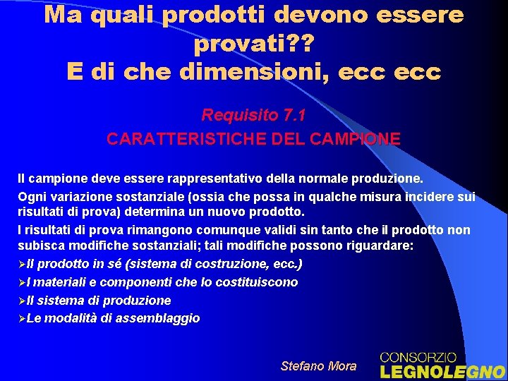 Ma quali prodotti devono essere provati? ? E di che dimensioni, ecc Requisito 7.
