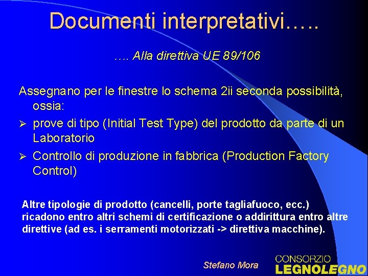 Documenti interpretativi…. . …. Alla direttiva UE 89/106 Assegnano per le finestre lo schema