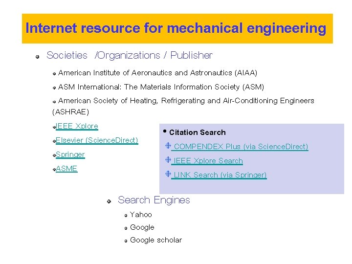 Internet resource for mechanical engineering Societies /Organizations / Publisher American Institute of Aeronautics and