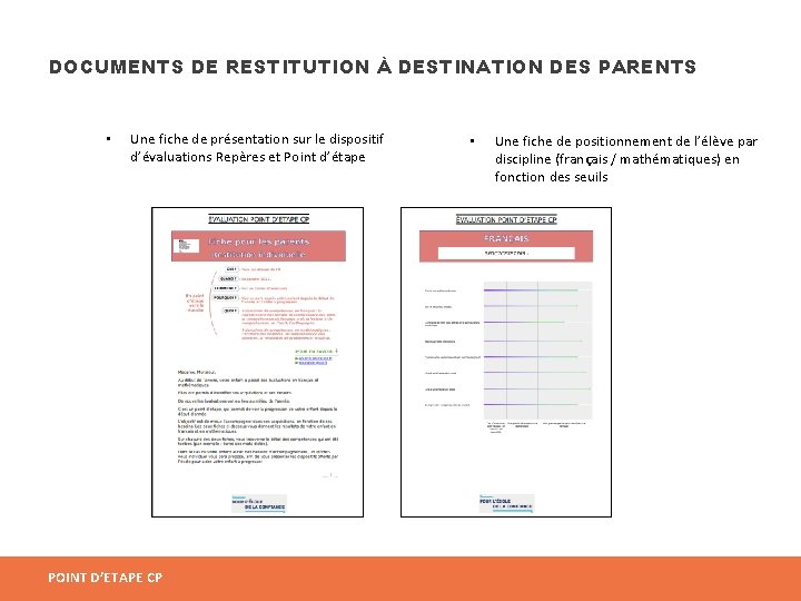 DOCUMENTS DE RESTITUTION À DESTINATION DES PARENTS • Une fiche de présentation sur le